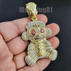 Authentic Gold Plated NBA Youngboy Monkey & Iced Cubic Zirconia Rope Chain Necklace