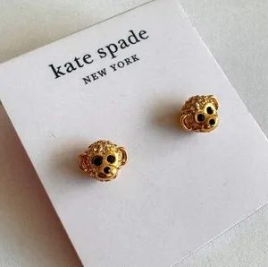 Authentic Kate Spade York 12K Gold-Plated Golden Monkey Paved Stud Earrings ! 😍👀