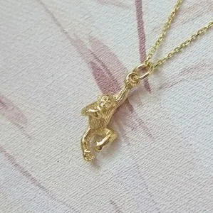 Authentic Sterling Silver Gold Plated Chinese Zodiac Year of the Monkey Pendant Necklace