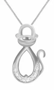 Authentic 0.10Ct Genuine Diamond Infinity Monkey Pendant 18" Chain 14K White Gold Plated