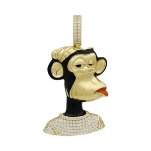 Authentic 925 Sterling Silver Monkey Ape Pendant Gold Plated Monkey Face Charm