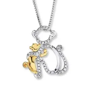 Authentic 1 Ct Round Cut Moissanite Monkey Mother Baby Pendant 14K Two Tone Gold Plated