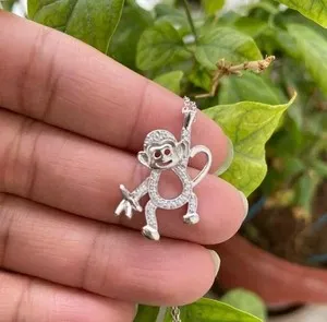 Authentic 0.50Ct Round Cut Real Moissanite Monkey Pendent 14k White Gold Plated Silver