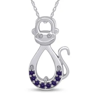 Authentic Simulated Alexandrite Infinity Monkey Pendant In 14K White Gold Plated Silver