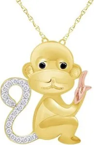 Authentic Monkey Charm Pendant 18" Necklace Round Cubic Zirconia 925 Sterling Silver