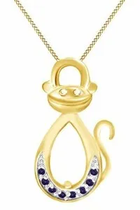 Authentic Simulated Alexandrite Infinity Monkey Pendant In 14K Yellow Gold Plated Silver