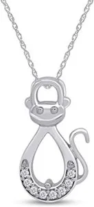 Authentic 1/10ct Natural Round Diamond Infinity Monkey Pendant Necklace Sterling Silver