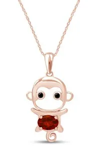Authentic Simulated Oval Garnet Cute Monkey Animal Cartoon Necklace in 14K Gold Plated