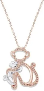 Authentic Round Lab-Created Diamond Monkey Mom and Child Pendant 14K Two Tone Gold Plated