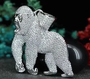 Authentic 4Ct Round Cut Real Moissanite Custom Monkey Men's Pendant 14K White Gold Plated
