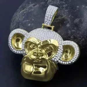 Authentic 2.30Ct Round Cut Real Moissanite Monkey Face Pendant 14K Yellow Gold Plated