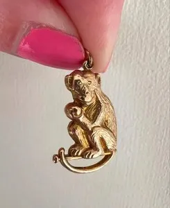 Authentic 14K Yellow Gold Plated 925 Sterling Silver Monkey Women's Pendant 18" Free Chain