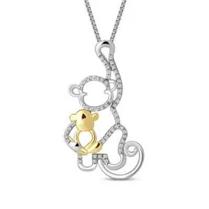 Authentic 1/6 Ct Natural Moissanite Monkey Family Pendant 14K Yellow Gold Plated In Silver