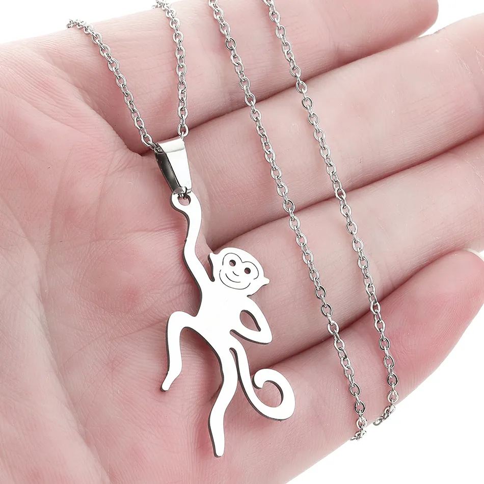Authentic Kinitial Tiny Monkey Necklace Animal Pendant Spirit Totem Necklaces For Charm Women Birthday Party Chain Jewelry