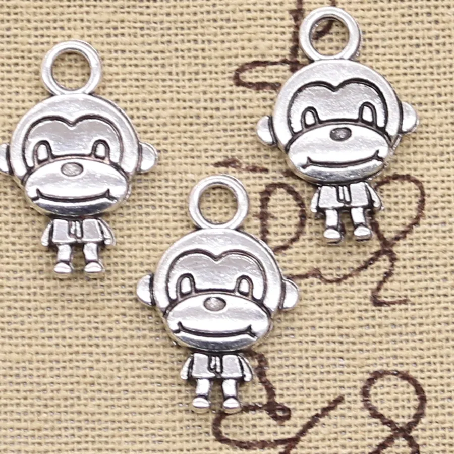 Authentic 20pcs Charms Double Sides Monkey 15x27mm Antique Silver Color Plated Pendants Making DIY Handmade Tibetan Silver Color Jewelry