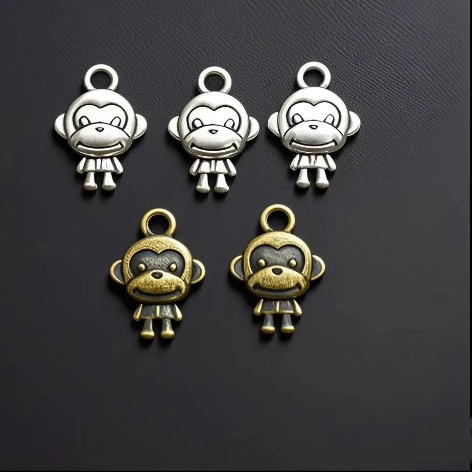 Authentic 20Pcs/Lot Charms Double Sides Monkey 15x10mm Tibetan Silver Color Pendants Antique Jewelry Making DIY Handmade Craft