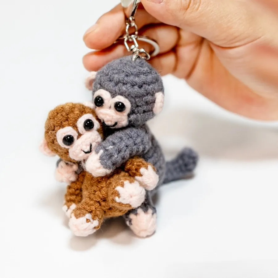 Authentic Adorable Handmade Monkey Keyring Hugging Banana Bag Charm Crochet Keychain Pendant Woven Knitted Doll Animal Lover