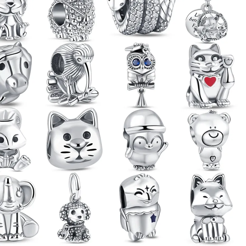 Authentic Hot Sale 925 Sterling Silve Charms Beads Animal Lion Pig Unicorn Monkey DIY Charms Dangle For Bracelet Woman Jewelry Gifts