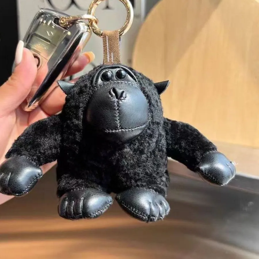 Authentic Real Wool Gorilla Fur Key Chains Bag Charm Stuffed Animals Plush Monkey Hanging Ornaments Cute Fur Key Chains Women Girls