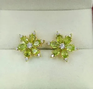 Authentic Pear Cut Simulated Green Peridot Women's Stud Earrings In 14k Yellow Gold Plated