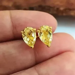 Authentic Solar Radiance Pear Solitaire Citrine Talisman Earrings in 14k Gold Plate
