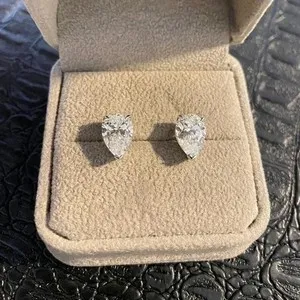 Authentic 1.00Ct Pear Cut Lab Created Diamond Women's Stud Earrings 14K White Gold Plated