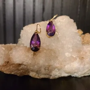 Authentic 18K Gold Plated Amethyst Dangle Earrings - 18.00 CTW African Pear Amethyst