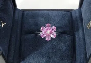 Authentic 2.20Ct Pear Cut Simulated Pink Sapphire Flower Ring 14K White Gold Plated Silver