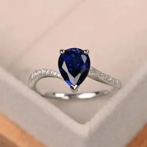 Authentic 1.50 Ct Pear Simulated Sapphire Engagement Solitaire Ring 14k White Gold Plated