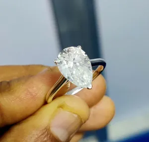 Authentic 1Ct Pear Cut Lab Created Diamond Solitaire Engagement Ring 14K White Gold Plated