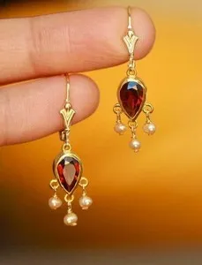 Authentic Unique Dangle Earrings 2Ct Pear Lab Created Garnet 14K Yellow Gold Plated Silver