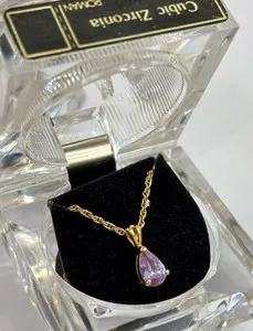 Authentic Pear of Wisdom: 14K Gold Plated Amethyst Solitaire Pendant