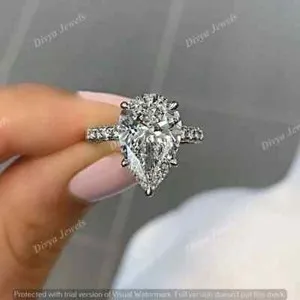 Authentic 5Ct Pear Cut Lab Created Diamond Wedding Engagement Ring 14K White Gold Plated