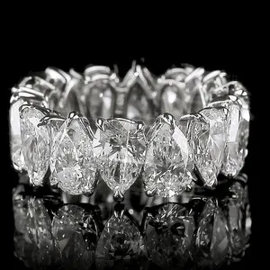 Authentic 10.50Ctw Pear Cut Moissanite Eternity Band Engagement Ring 14K White Gold Plated
