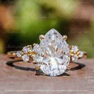 Authentic 14K Yellow Gold Plated 3Ct Pear Cut Lab Created Diamond Women's Engagement Ring