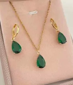 Authentic 3Ct Pear Cut Lab Created Women's Necklace & Earrings Set 14K Yellow Gold Plated