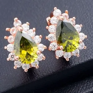 Authentic Verdant Dawn Mini Hoop Talisman - Rose Gold Plated Olive Cubic Zirconia Ear Ornaments
