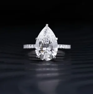 Authentic 3CT Pear-Cut Lab Created Solitaire Engagement Ring 14K White Gold Plated