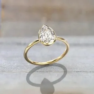 Authentic 14K Yellow Gold Plated 2CT Pear Cut Moissanite Solitaire Engagement Wedding Ring