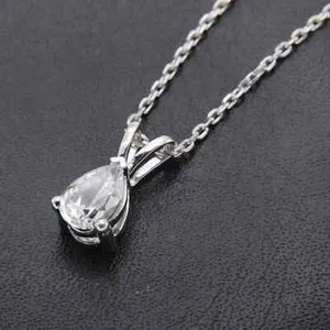 Authentic 3CT Pear-Cut Lab Created Women's Solitaire Pendant 14K White Gold Plated
