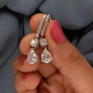 Authentic 3Ct Pear Cut Simulated Diamond Lovely Drop Dangle Earring 14K White Gold Plated