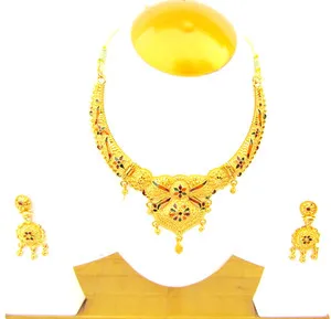 Authentic Indian Women Ethnic Gold Plated Necklace Bridal 22k Earrings Jewelry Set