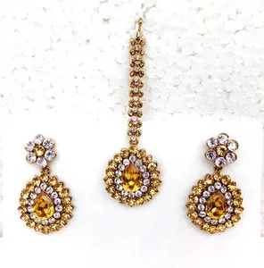 Authentic Indian Bollywood Women Tikka Earrings Traditional Set Ethnic Gold Plated Jewelry
