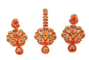 Authentic Indian Bollywood Women Tikka Earrings Traditional Set Ethnic Gold Plated Jewelry