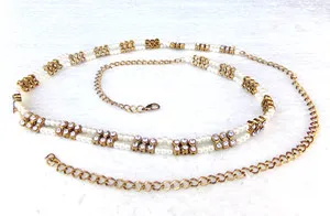 Authentic Ethnic Women Jewellery Gold Plated Kundan Waist Belt Kamarband Pearl Belly Chain
