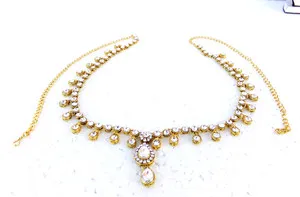 Authentic Ethnic Women Jewellery Gold Plated Kundan Waist Belt Kamarband Long Belly Chain
