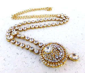 Authentic Ethnic Women Jewellery Gold Plated Kundan Waist Belt Kamarband Long Belly Chain
