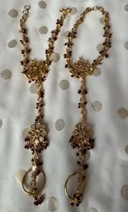 Authentic IndianTraditionJewelryHath Punja Bollywood Ethnic Gold Plated Bracelet With Ring