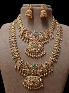 Authentic Indian Bollywood Traditional Gold Plated Kemp Necklace Jhumka Ethnic Jewelry Set