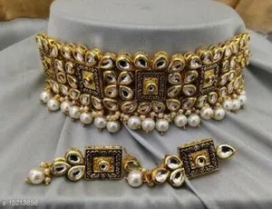 Authentic Ethnic Gold Plated Bollywood Kundan Choker Necklace Bridal Indian Jewelry Set